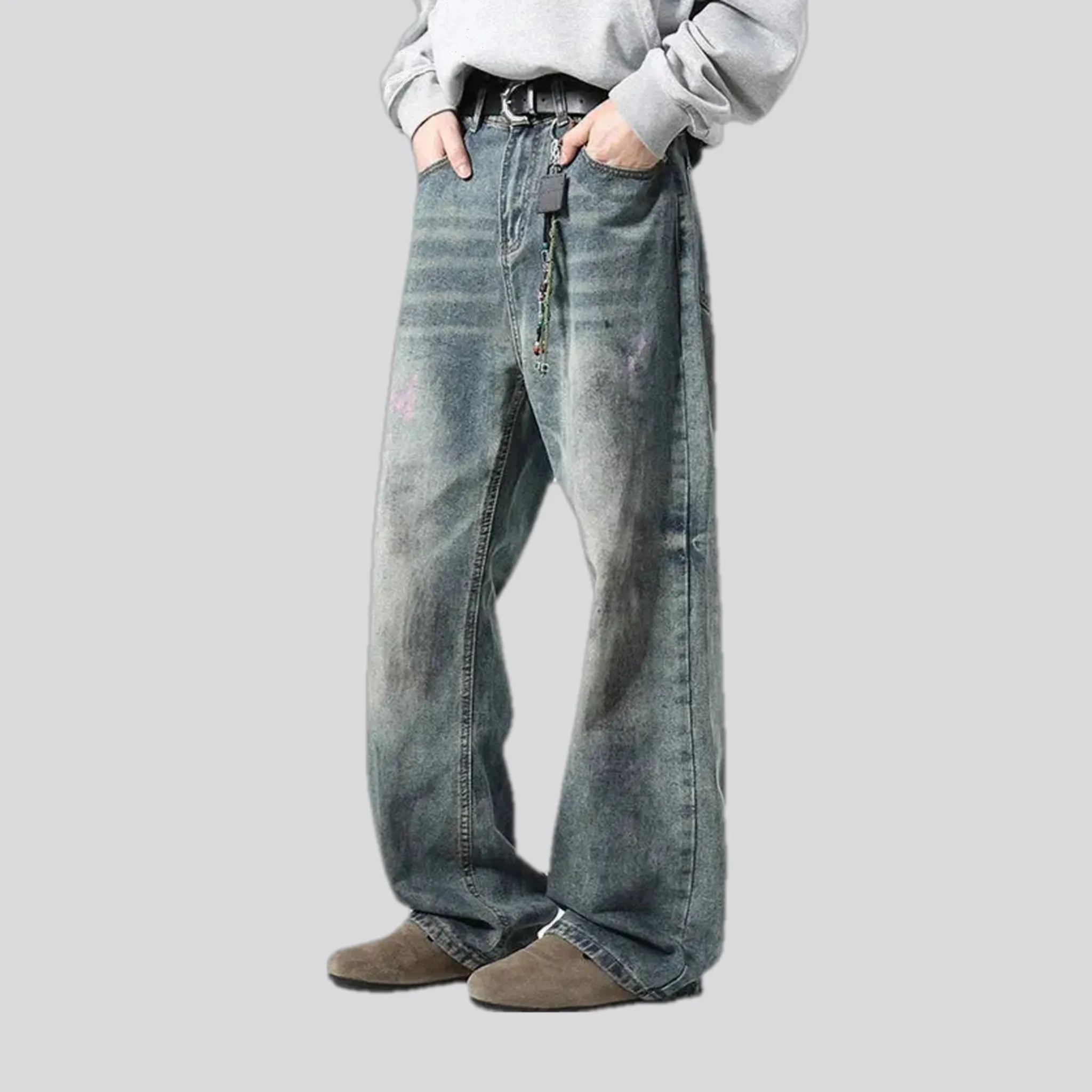 Faded boho baggy-leg men's jeans