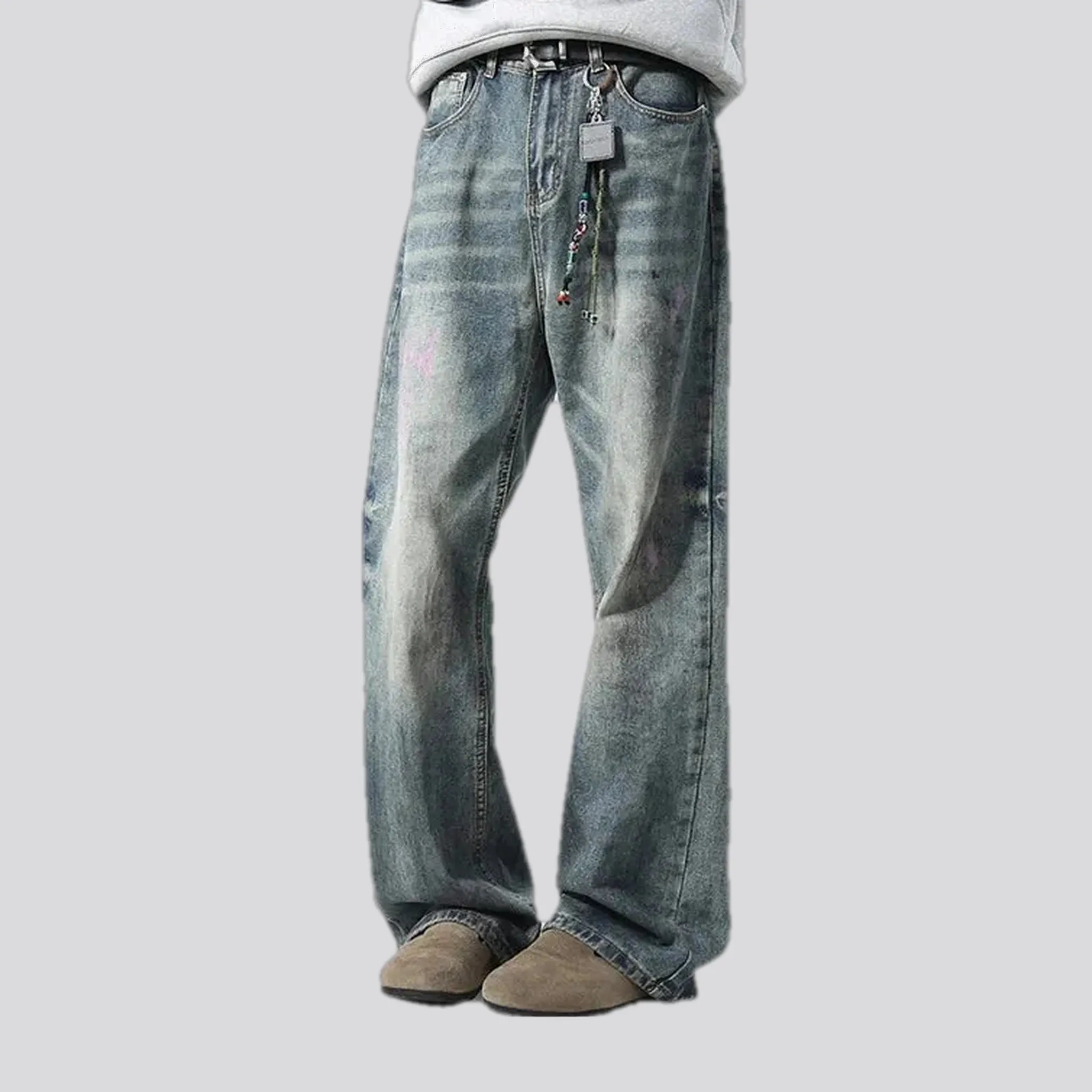 Faded boho baggy-leg men's jeans