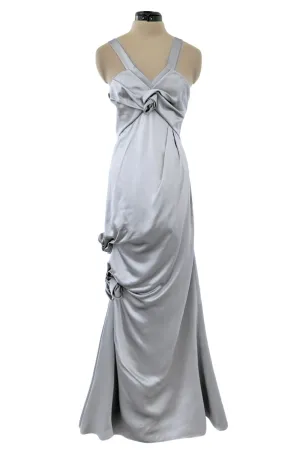 Fall 2008 Christian Dior by John Galliano Silver Silk Dress w Rose Details