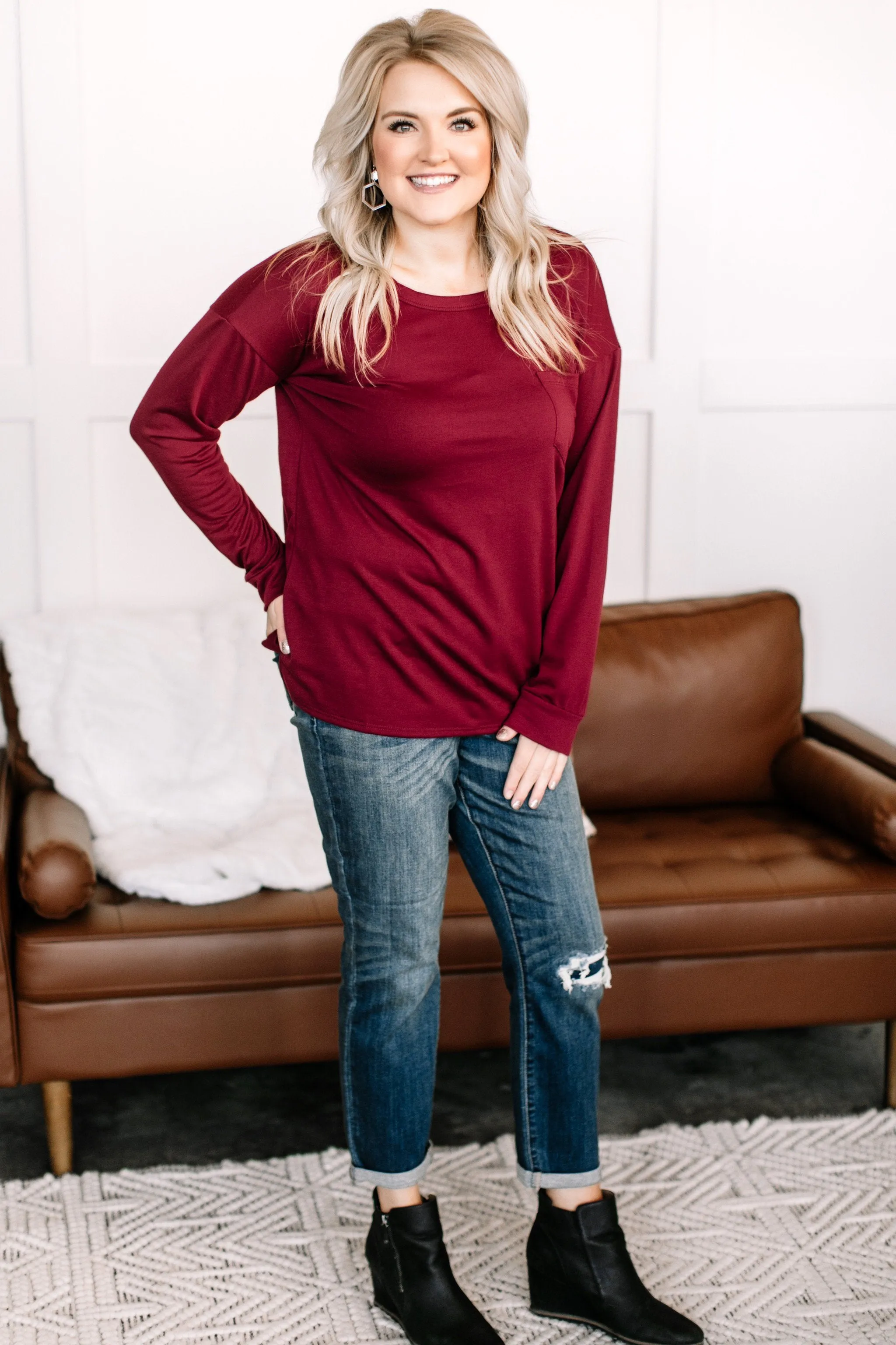Fall Back To Me Top In Burgundy