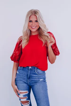 Fancy Affair Sequin Sleeve Top - Red