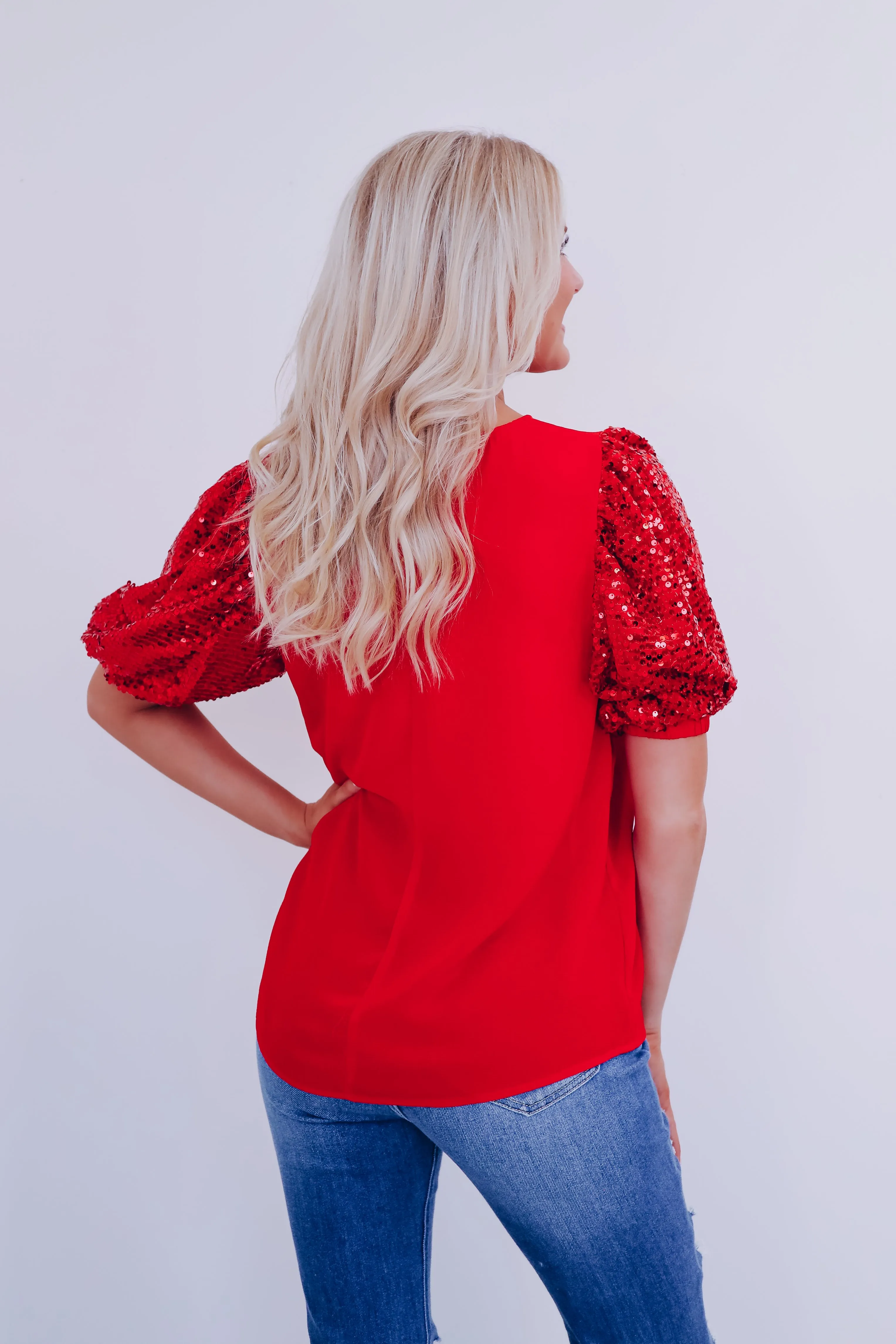 Fancy Affair Sequin Sleeve Top - Red