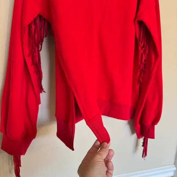 Fantastic Fawn Sweater Size L Red Fringe Detailed Western Country Rodeo