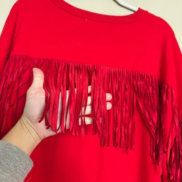 Fantastic Fawn Sweater Size L Red Fringe Detailed Western Country Rodeo