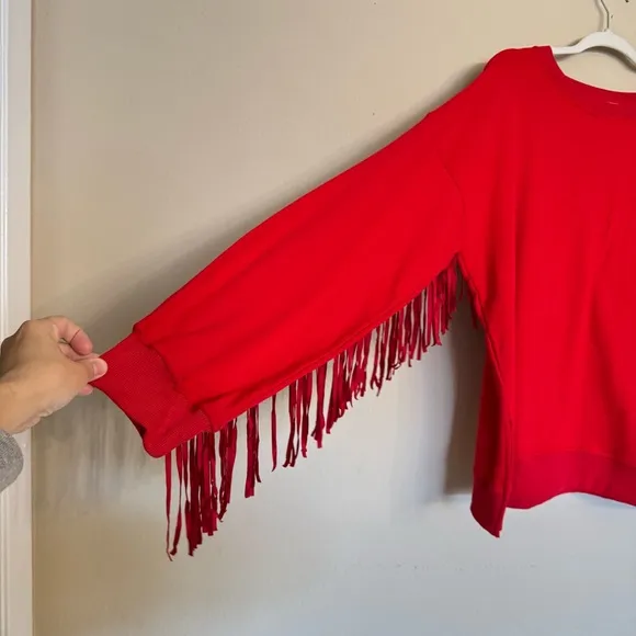 Fantastic Fawn Sweater Size L Red Fringe Detailed Western Country Rodeo