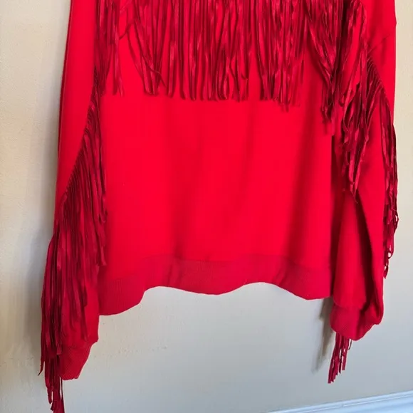 Fantastic Fawn Sweater Size L Red Fringe Detailed Western Country Rodeo