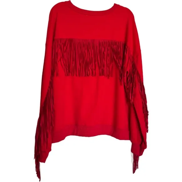 Fantastic Fawn Sweater Size L Red Fringe Detailed Western Country Rodeo
