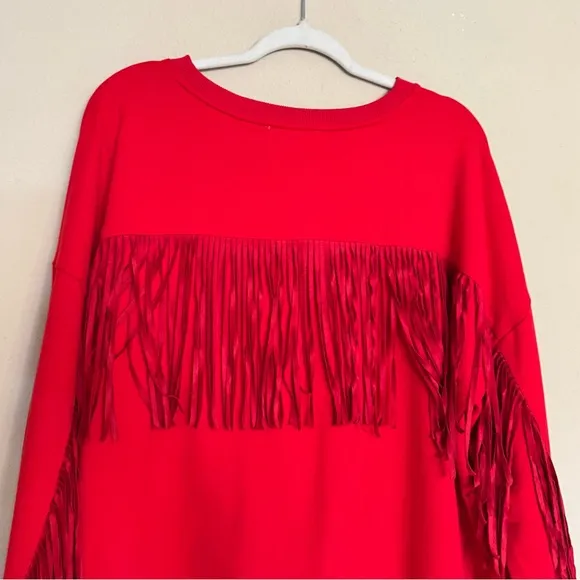 Fantastic Fawn Sweater Size L Red Fringe Detailed Western Country Rodeo