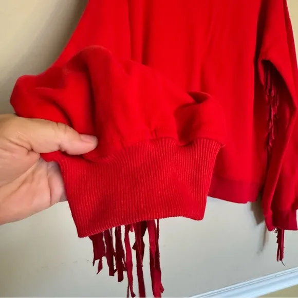 Fantastic Fawn Sweater Size L Red Fringe Detailed Western Country Rodeo