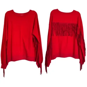Fantastic Fawn Sweater Size L Red Fringe Detailed Western Country Rodeo