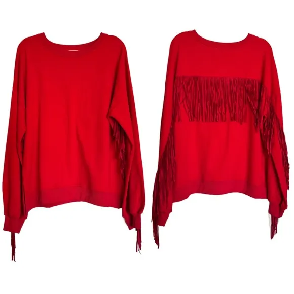 Fantastic Fawn Sweater Size L Red Fringe Detailed Western Country Rodeo