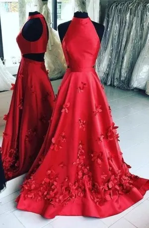 Fashion Halter Neckline Red Prom Dress