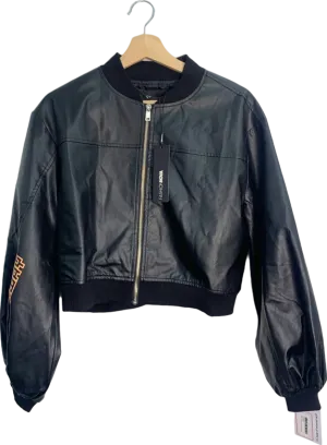 Fashion Nova Black Motor Sport Faux Leather Bomber Jacket S