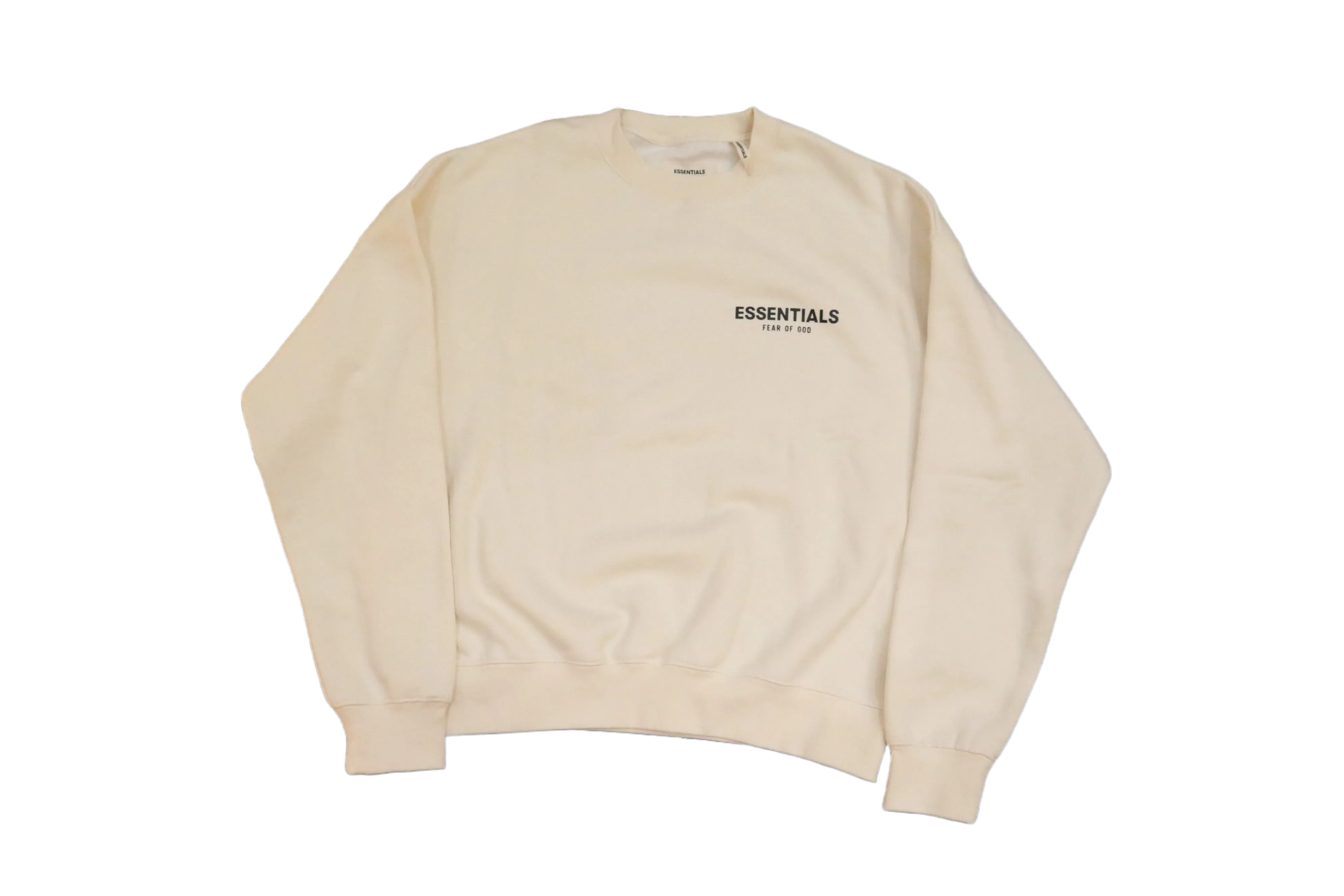 Fear Of God Essentials Cream Crewneck Black Front Logo