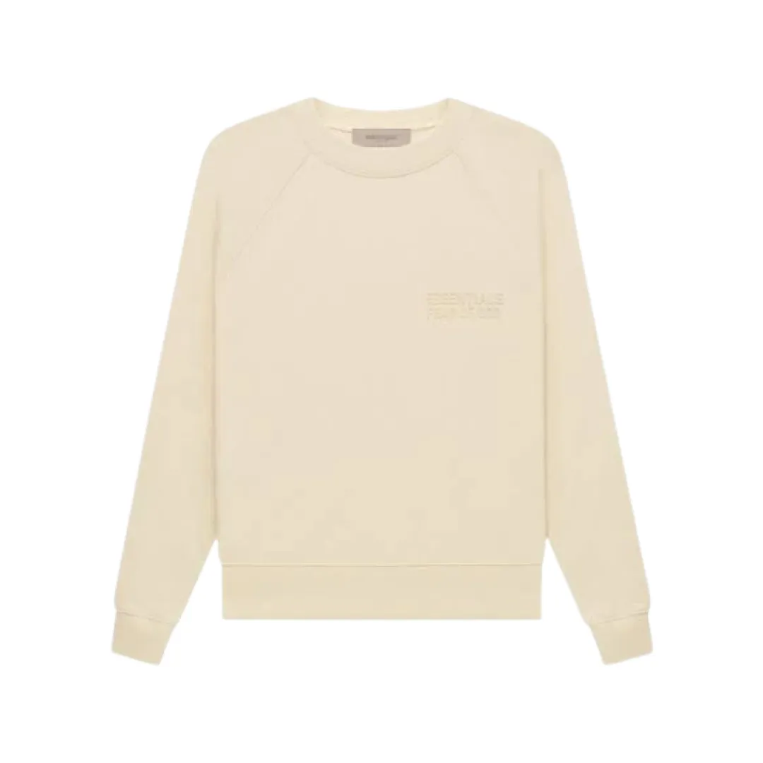 Fear of God Essentials Logo Flocked Crew Neck Sweater Eggshell