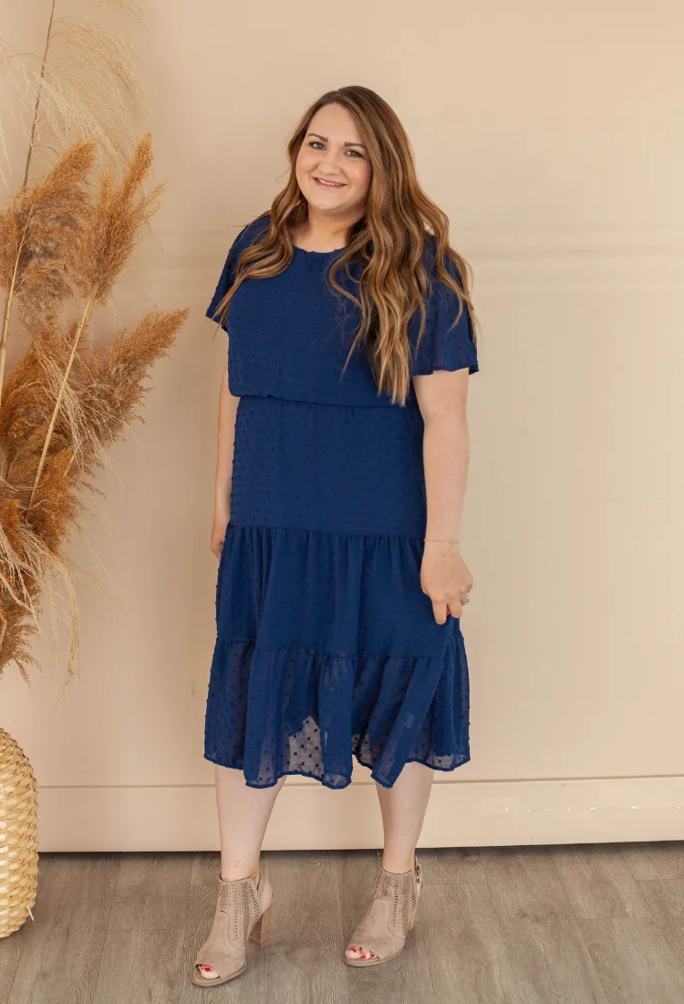 Felicity Flutter Sleeve Dress in Navy