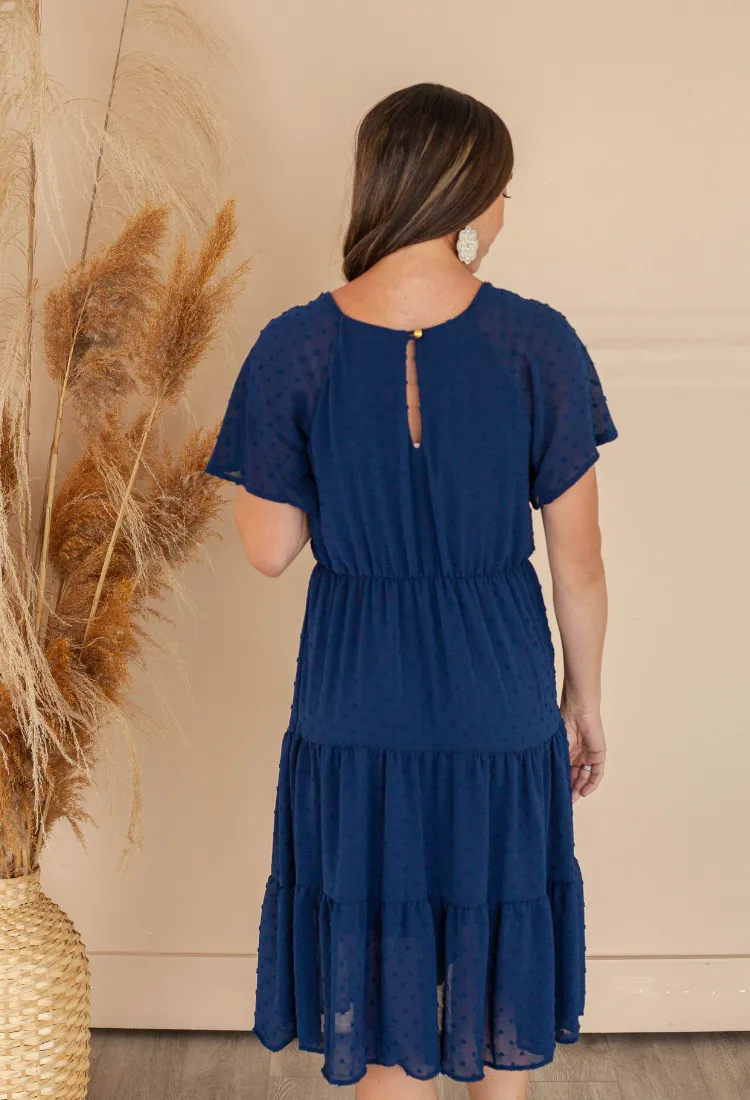 Felicity Flutter Sleeve Dress in Navy