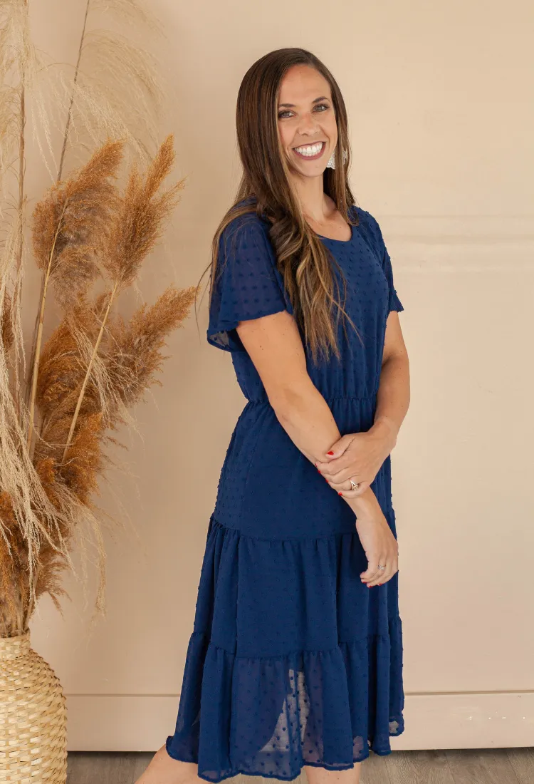 Felicity Flutter Sleeve Dress in Navy