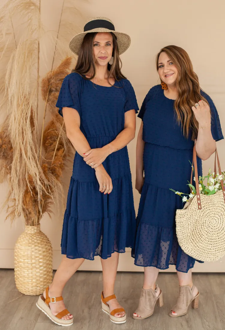 Felicity Flutter Sleeve Dress in Navy