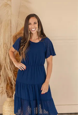 Felicity Flutter Sleeve Dress in Navy