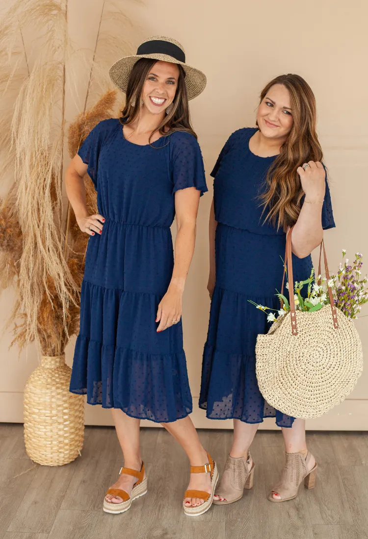 Felicity Flutter Sleeve Dress in Navy