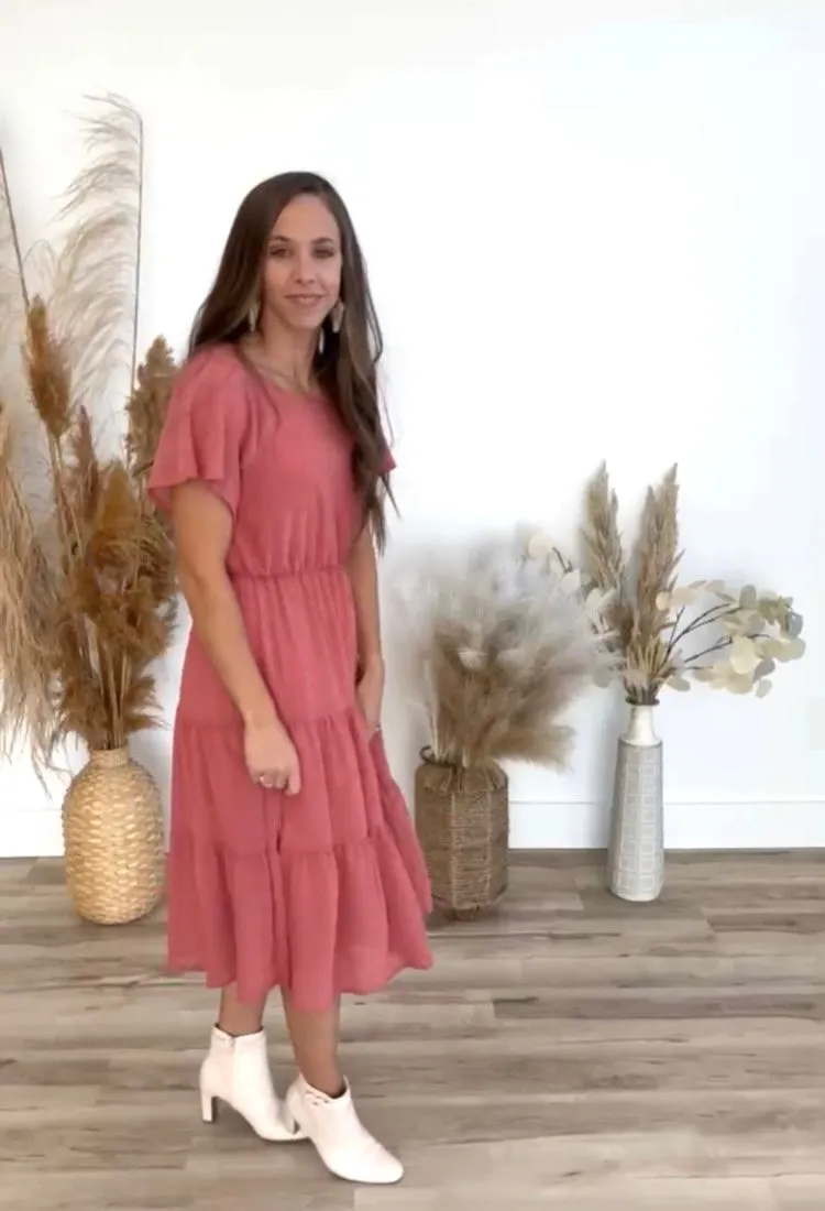 Felicity Flutter Sleeve Dress in Rose