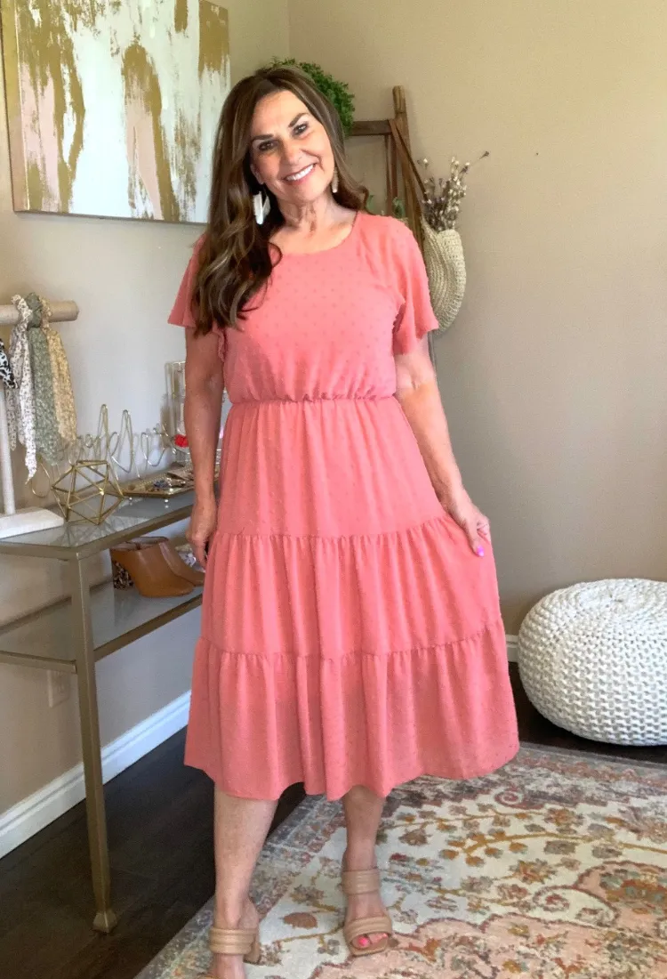 Felicity Flutter Sleeve Dress in Rose