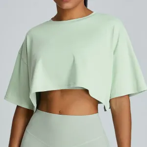 Fia Oversized Short Sleeve Asymmetrical Cropped T-Shirt