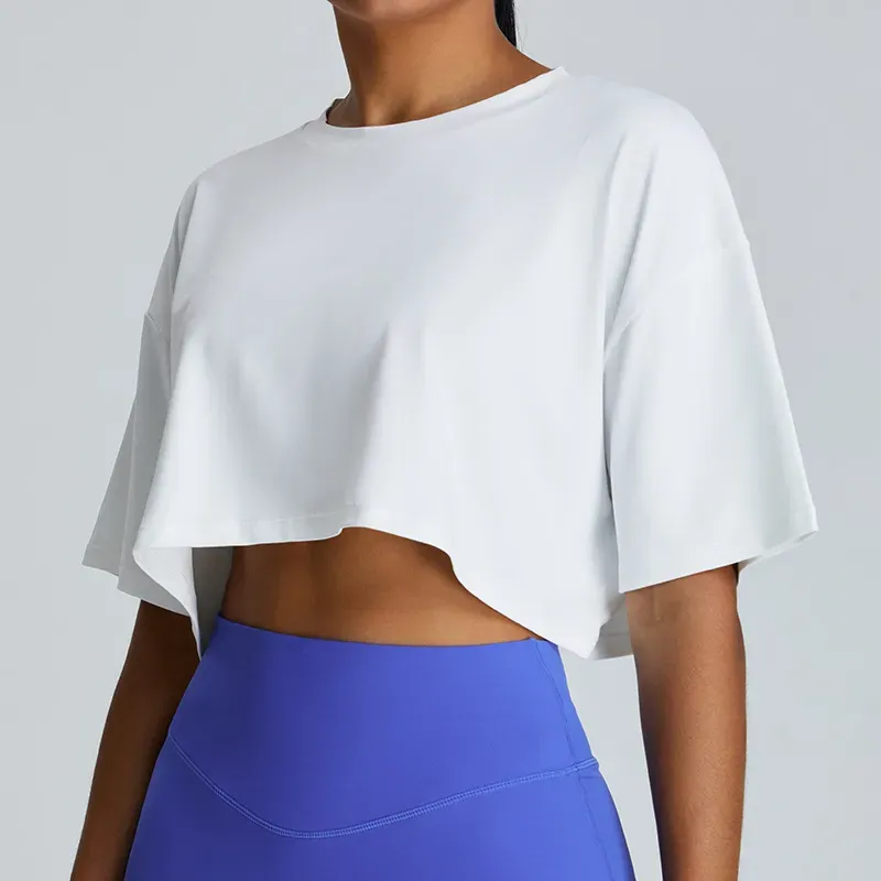 Fia Oversized Short Sleeve Asymmetrical Cropped T-Shirt