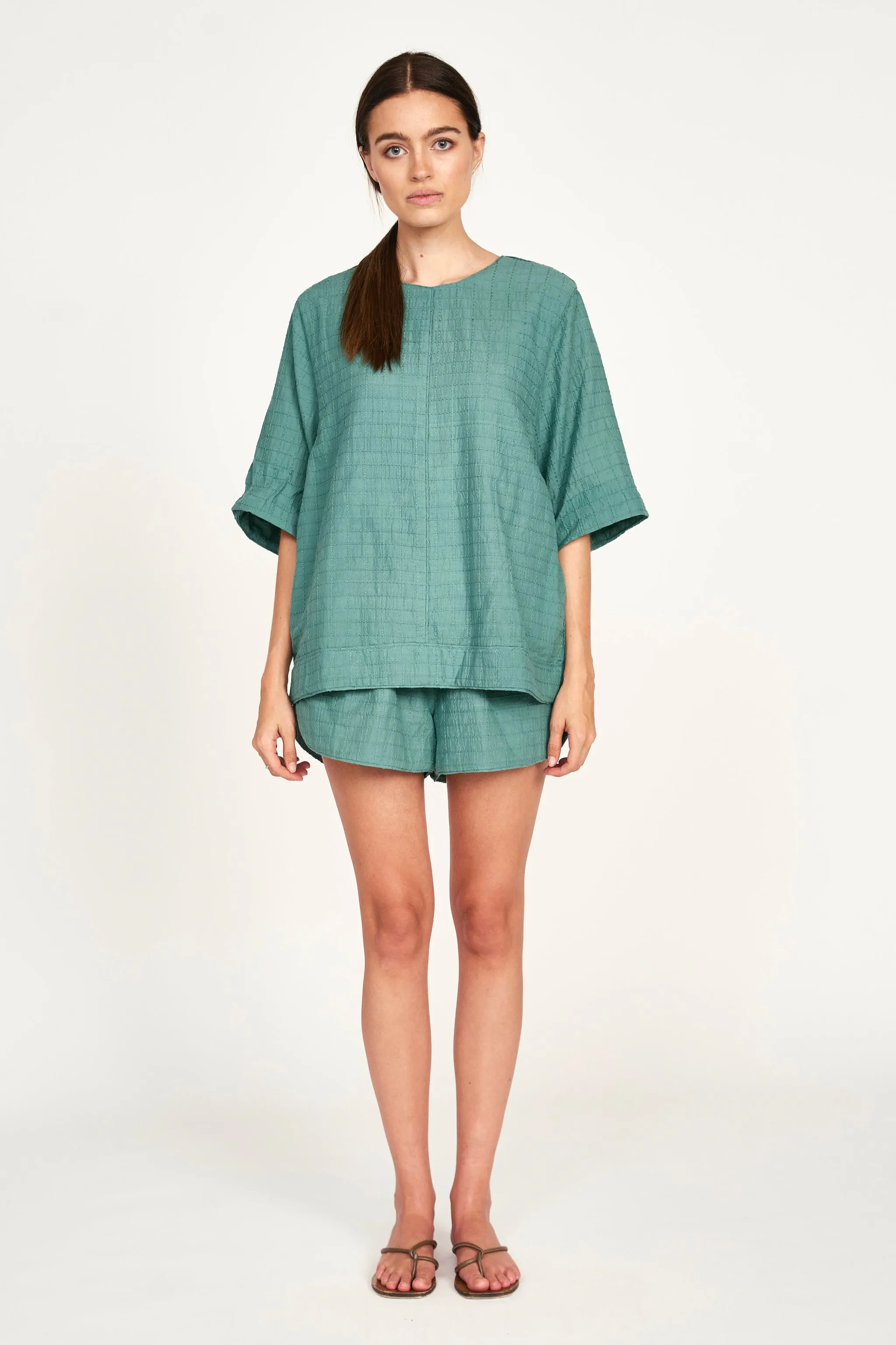 Field Top in Teal Stitch