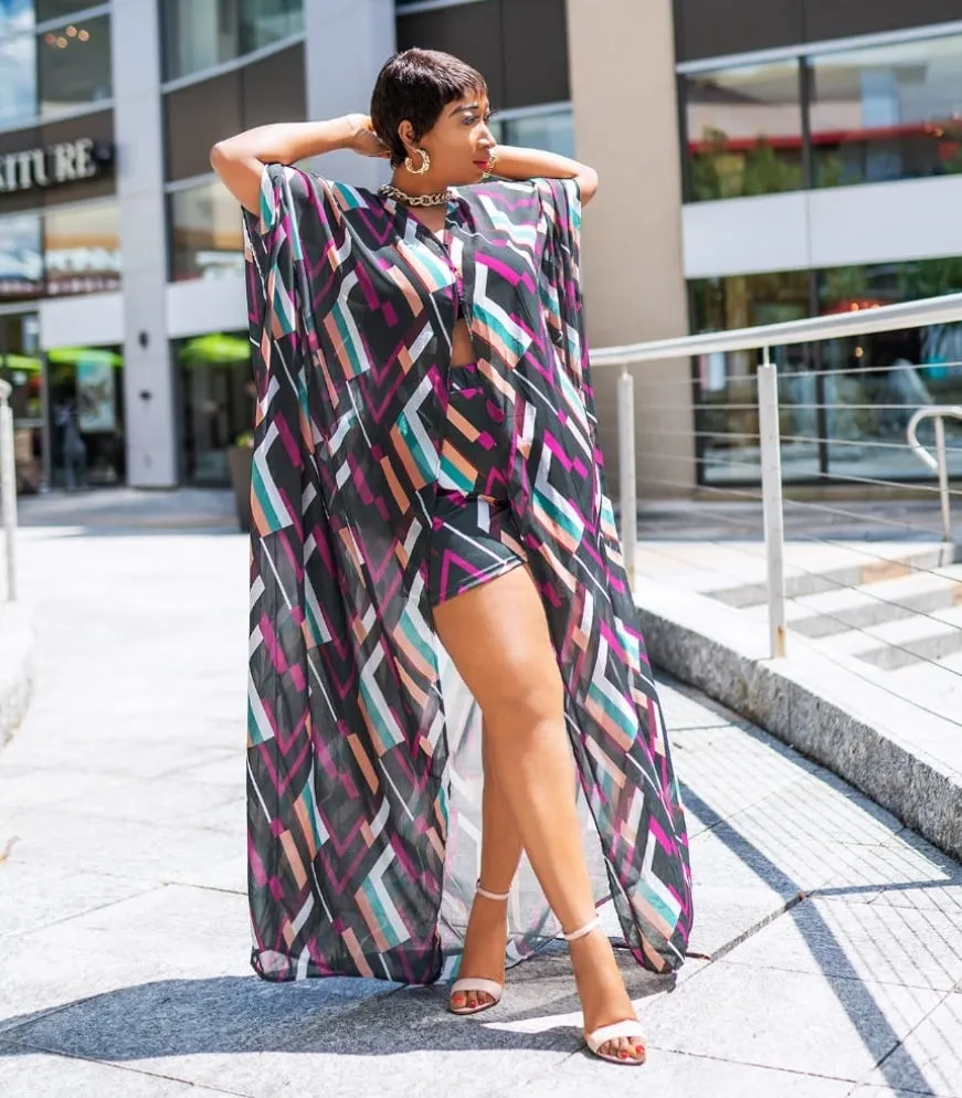 FINAL SALE! Rich BEAUTY- 2pc KIMONO TOP/SHORTS SET (CLEARANCE OUTLET! Final Sale/No Return/No Exchange!)