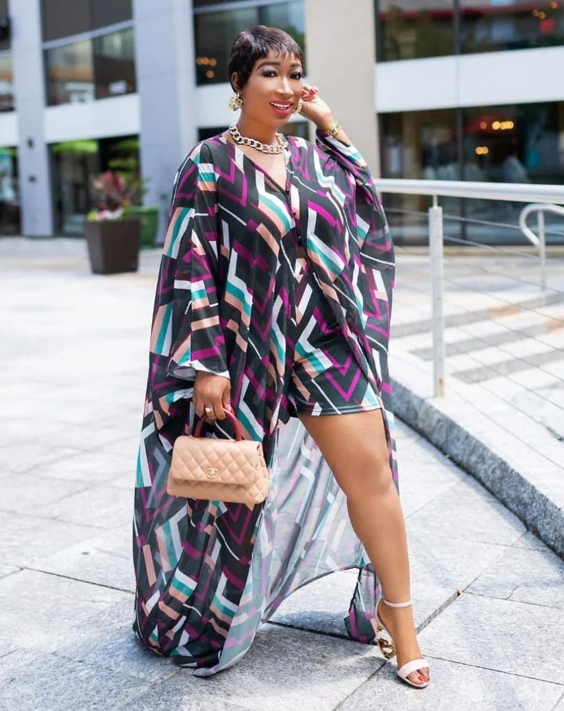 FINAL SALE! Rich BEAUTY- 2pc KIMONO TOP/SHORTS SET (CLEARANCE OUTLET! Final Sale/No Return/No Exchange!)