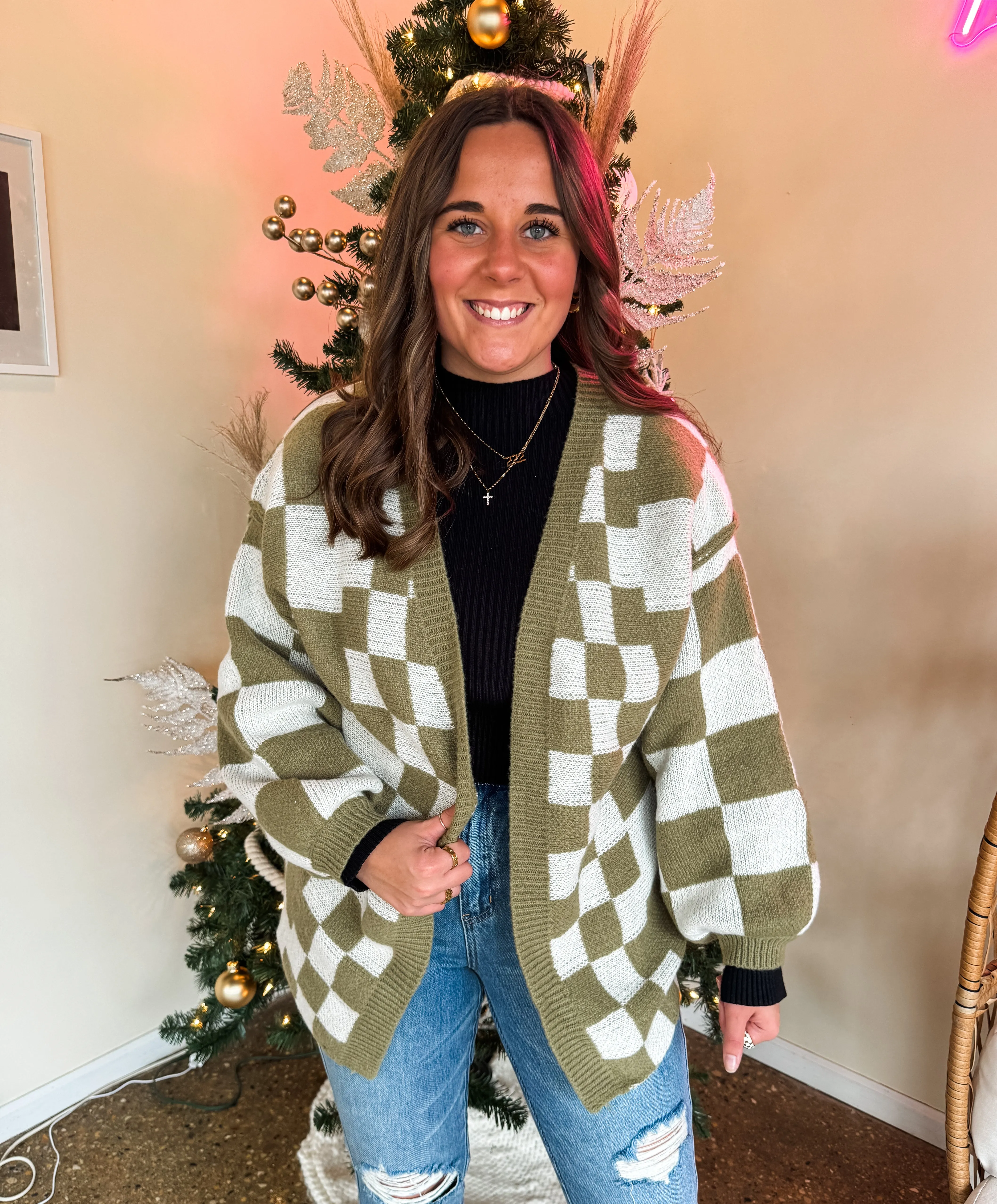 FIND THE JOY CHECKERED CARDIGAN