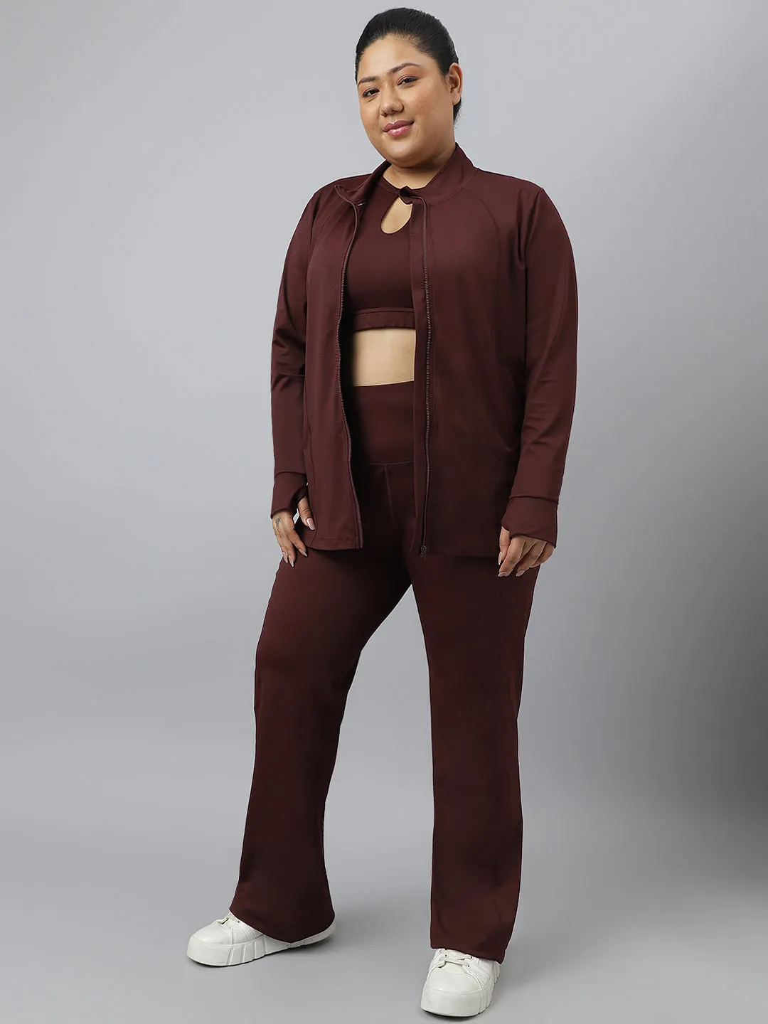Fitkin Plus Size Roasted Brown Classic Training Jacket