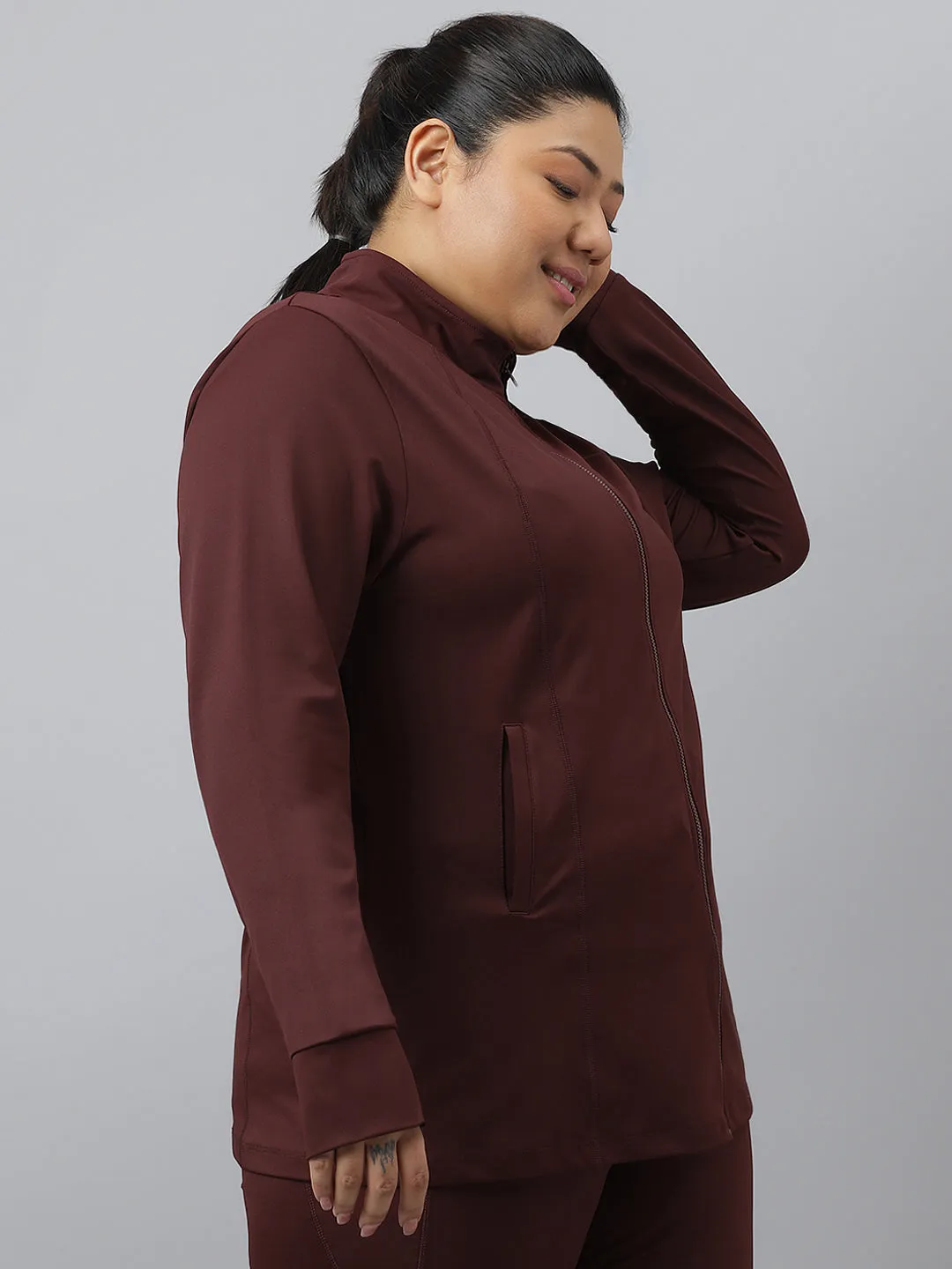 Fitkin Plus Size Roasted Brown Classic Training Jacket