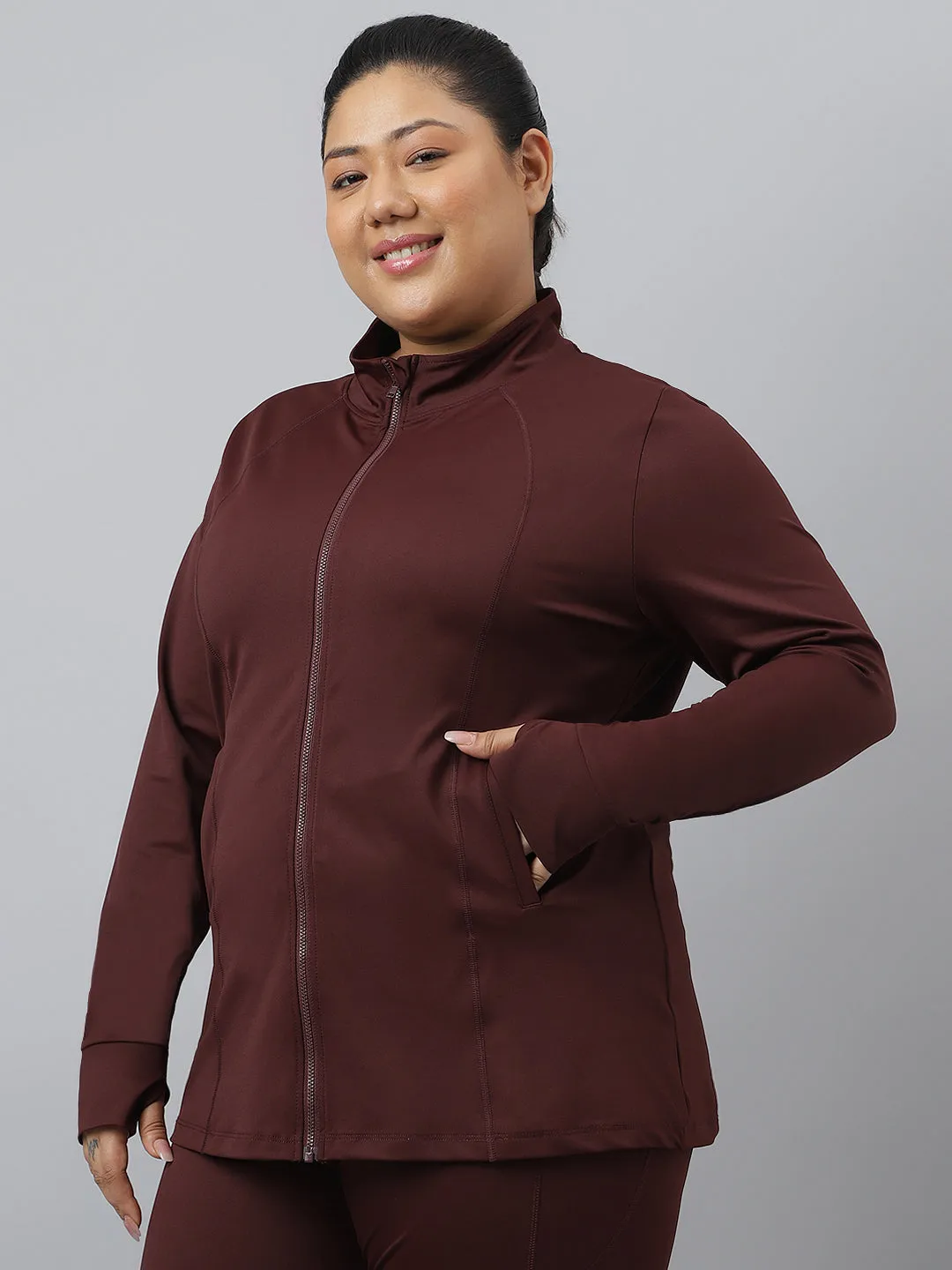 Fitkin Plus Size Roasted Brown Classic Training Jacket
