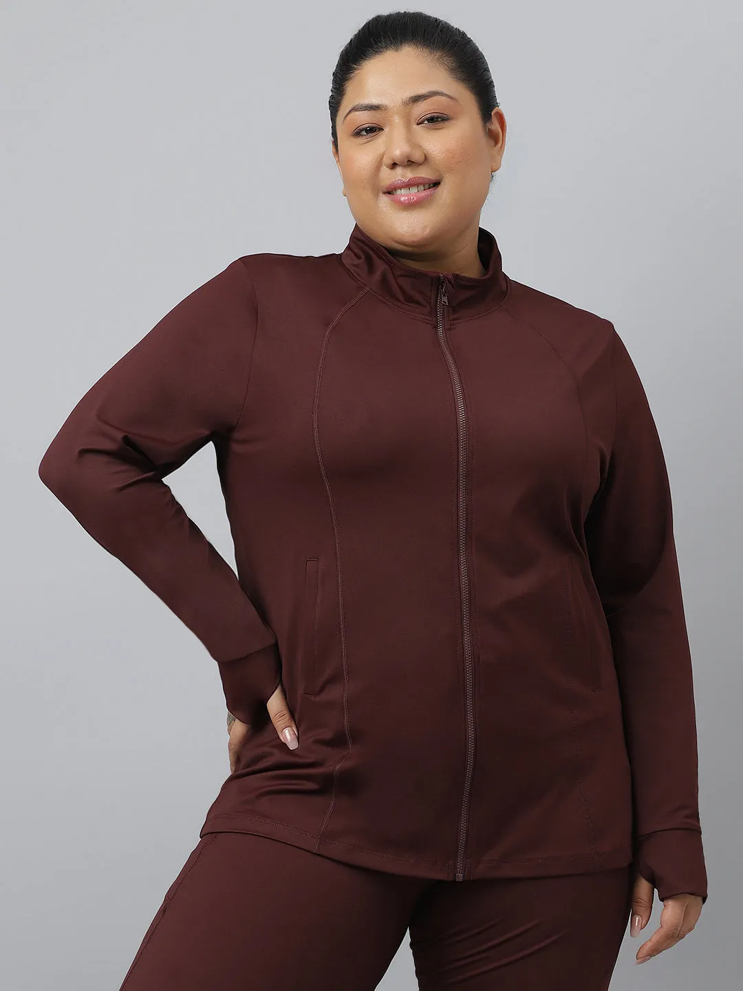 Fitkin Plus Size Roasted Brown Classic Training Jacket