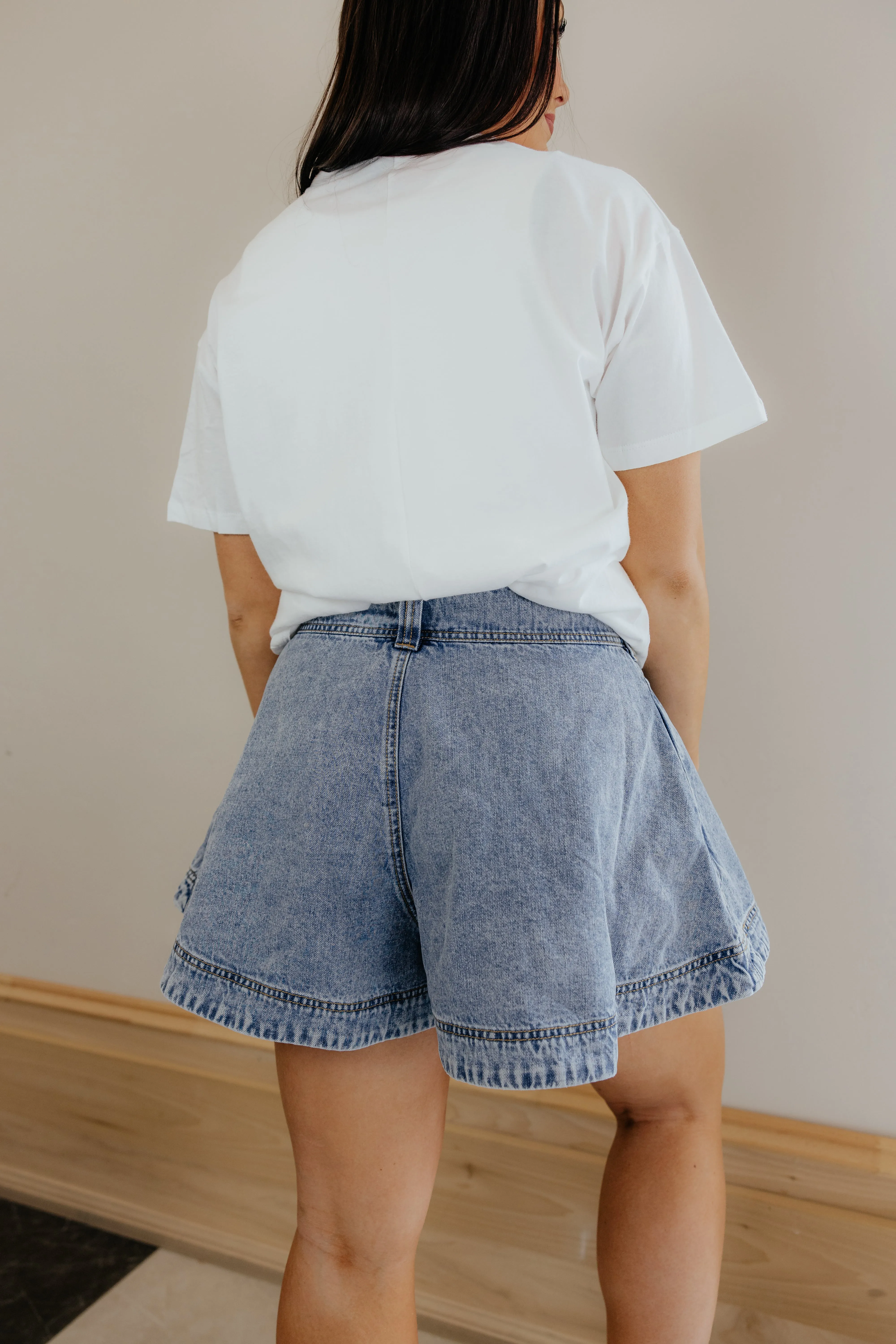 Flared denim shorts