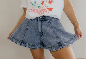 Flared denim shorts