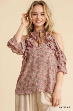 FLIRTY WOMENS FLORAL BLOUSE IN MAUVE