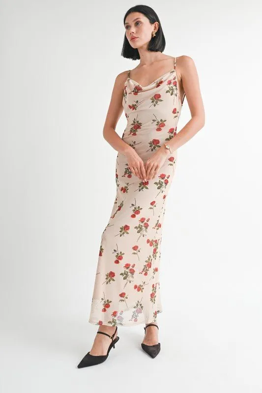 Floral Cowl Neck Maxi Dress