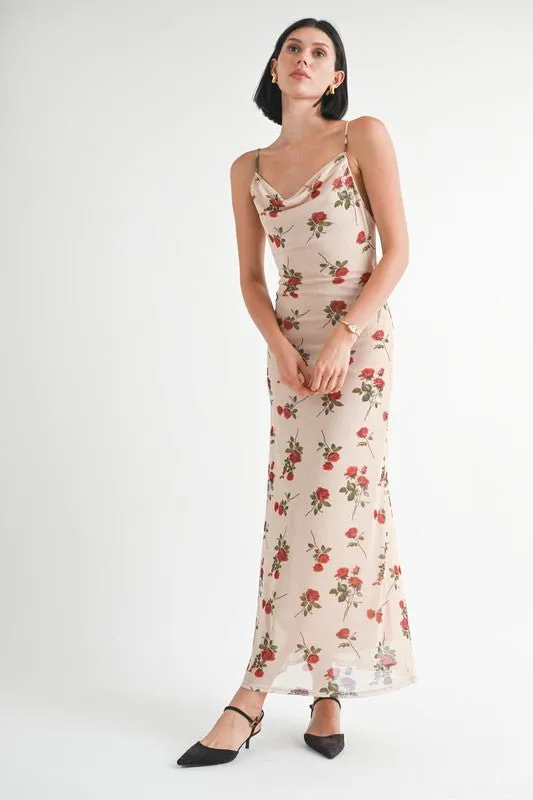 Floral Cowl Neck Maxi Dress