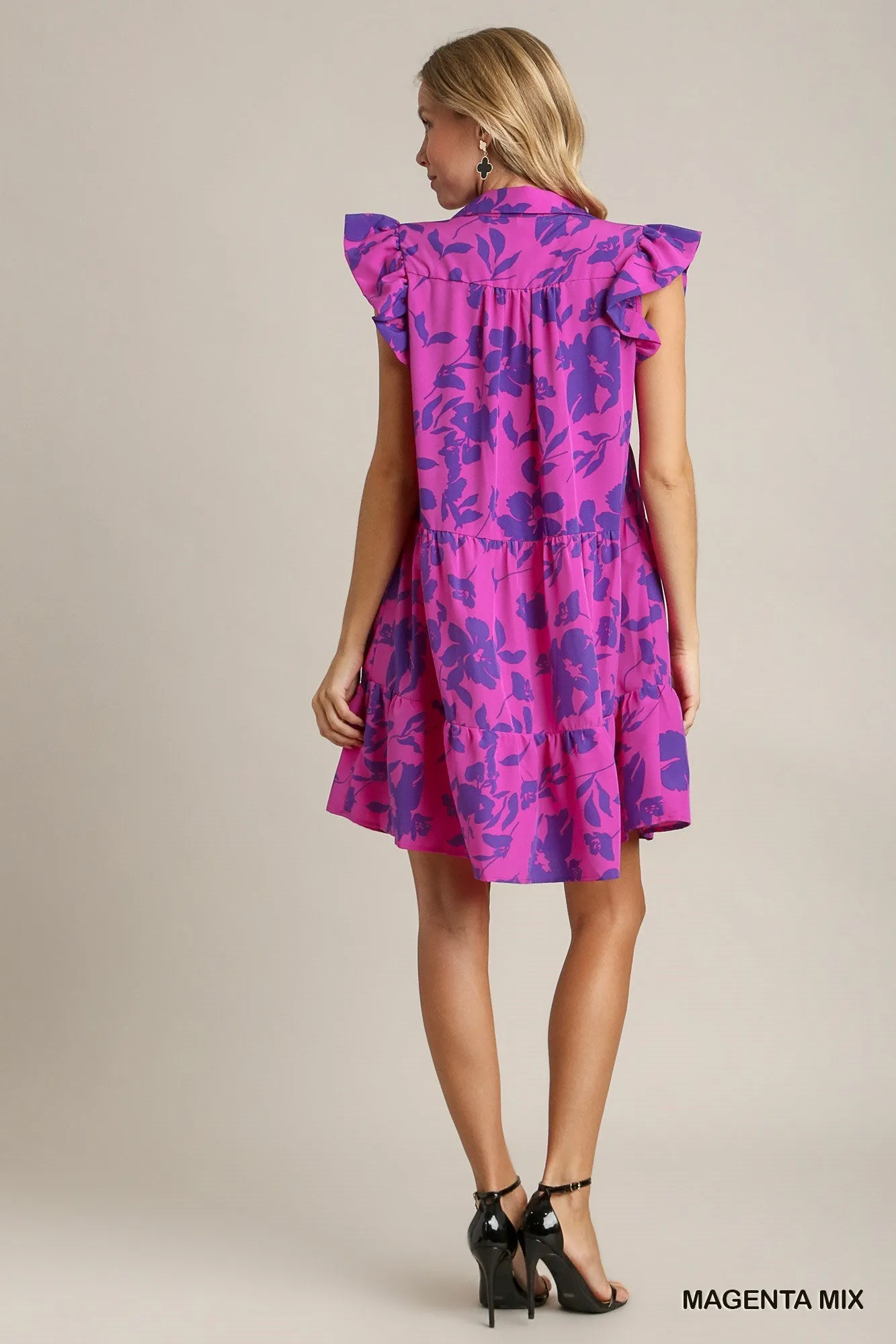 Floral Print A-Line Collared Tiered Dress