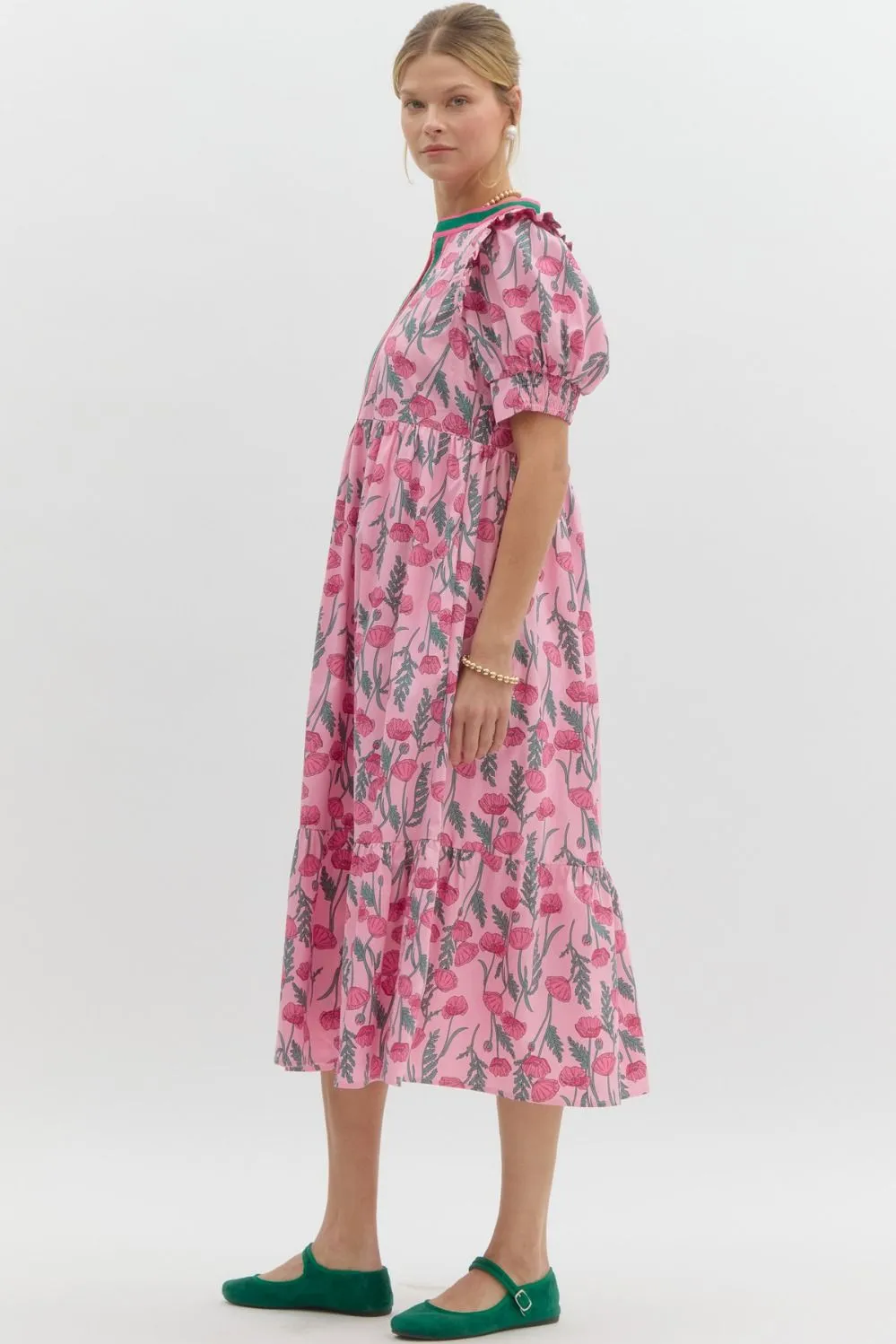 Floral Print Pullover Midi Tiered Dress