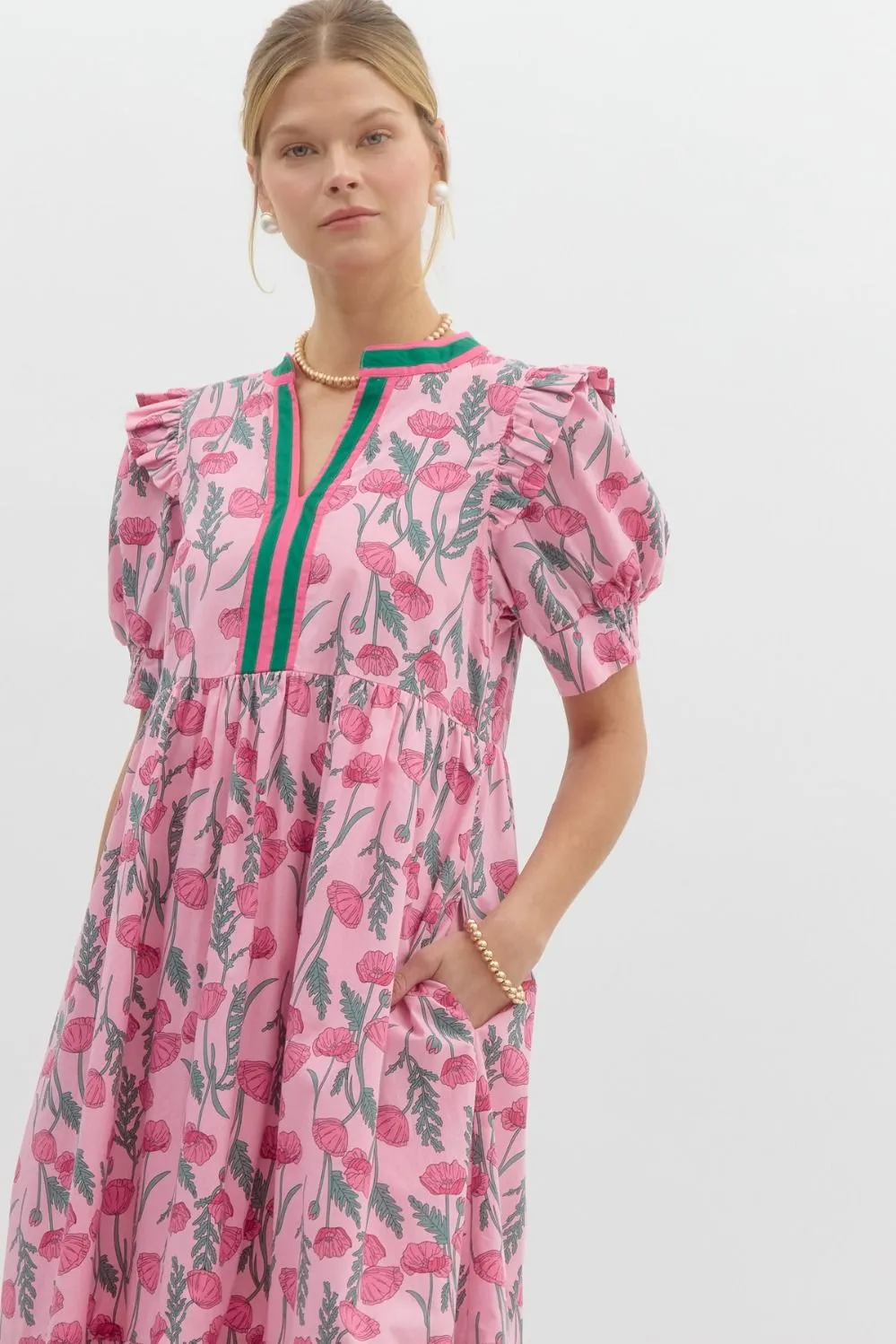 Floral Print Pullover Midi Tiered Dress