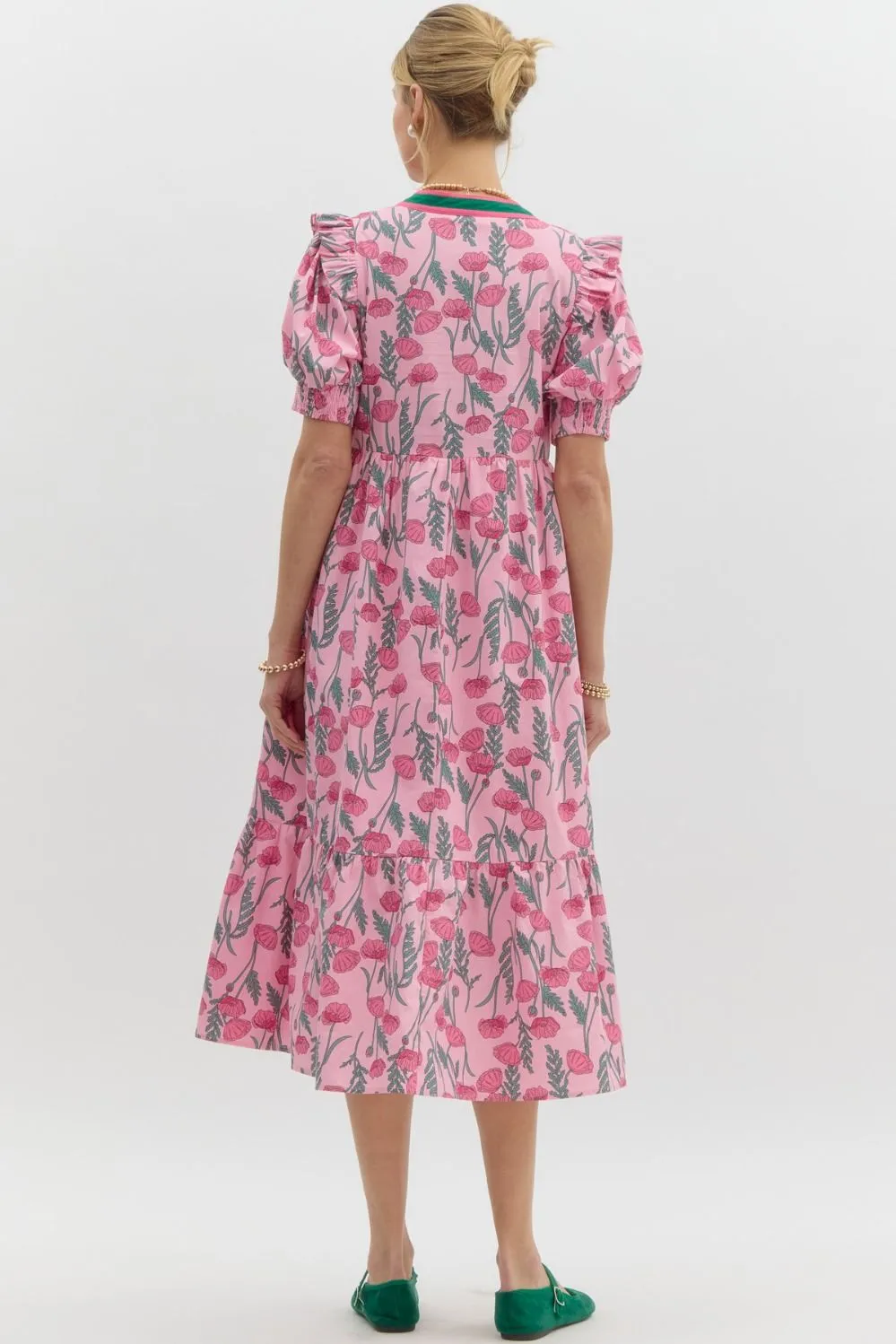 Floral Print Pullover Midi Tiered Dress