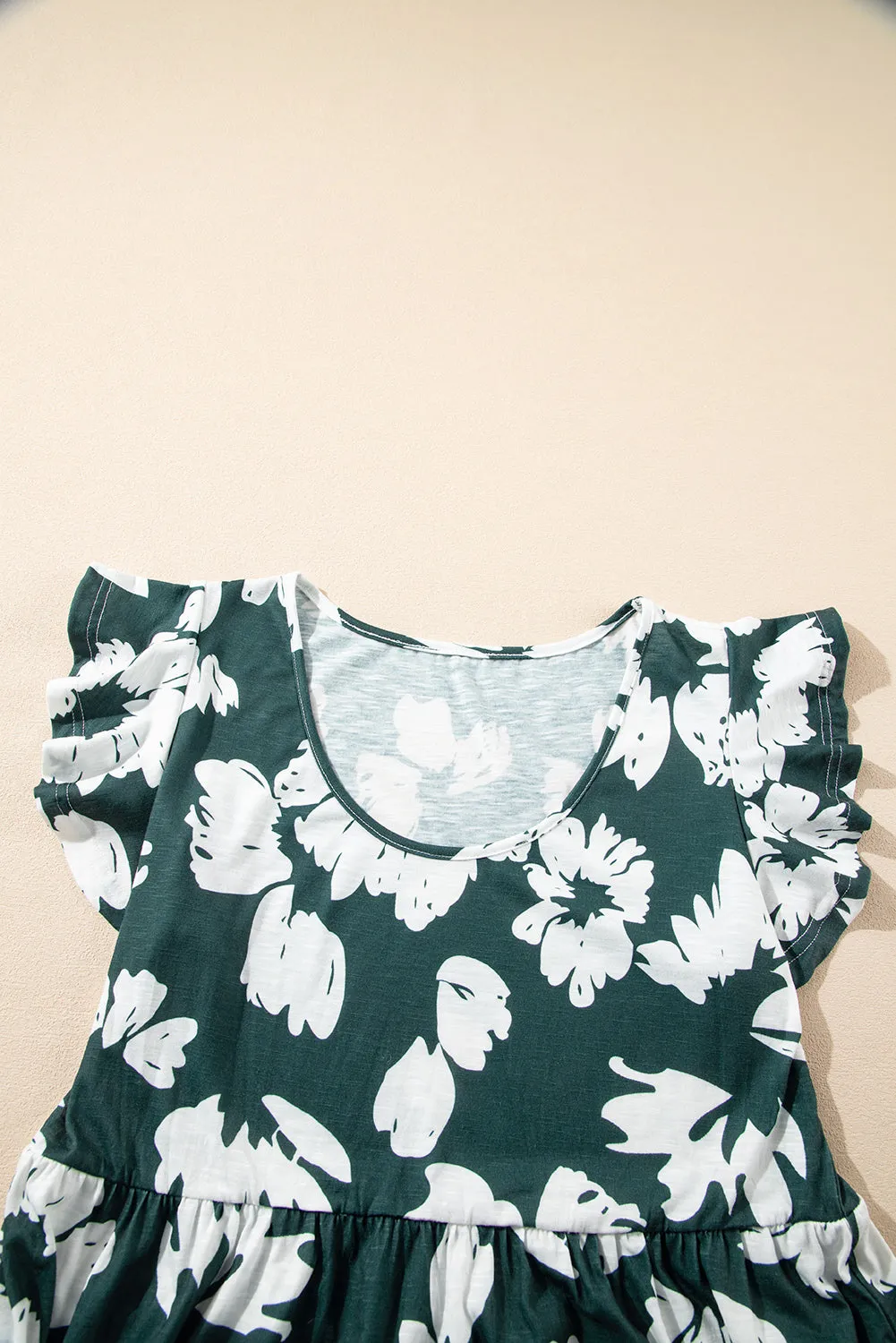 Floral Print Ruffle Sleeve Empire Waist Mini Dress