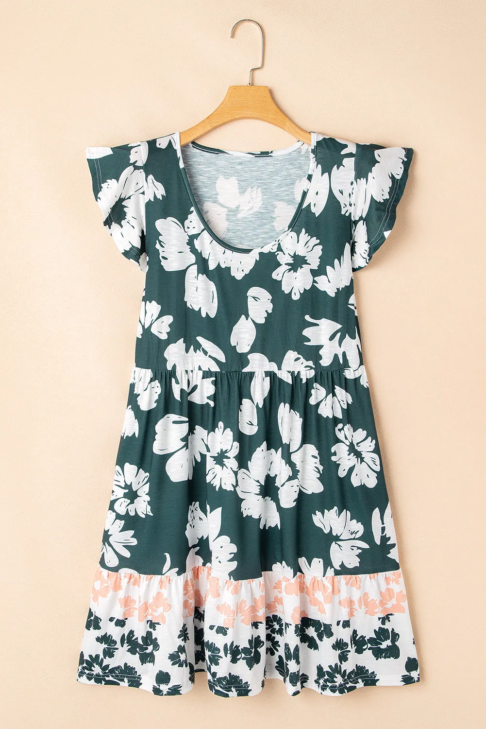 Floral Print Ruffle Sleeve Empire Waist Mini Dress