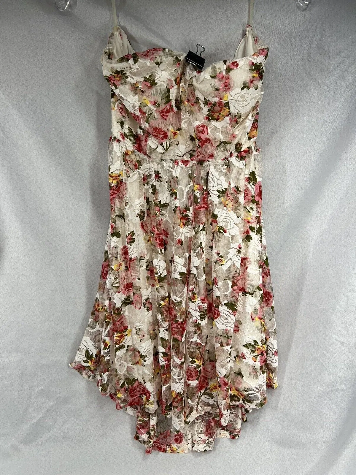 Flowy Lace Back Bow Dress Floral Strapless Mini Dress Beach Cover X-Large Day