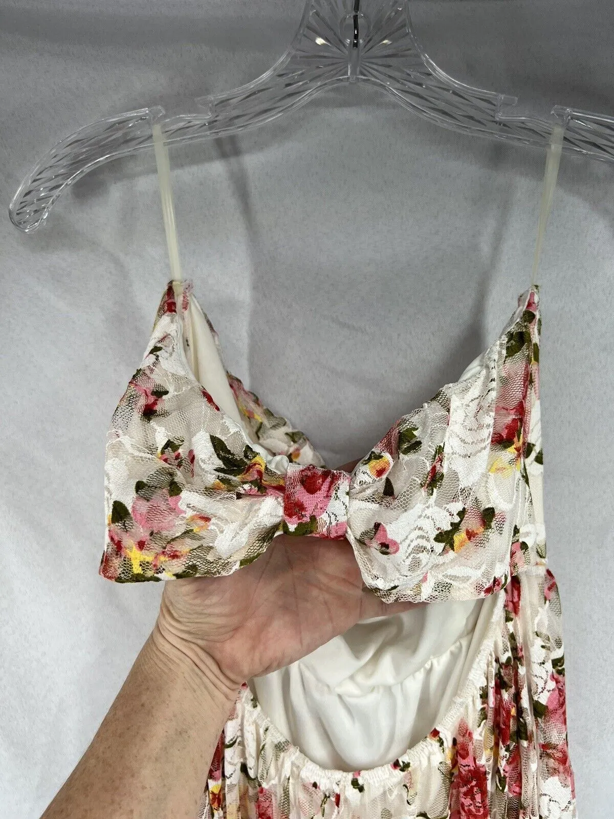 Flowy Lace Back Bow Dress Floral Strapless Mini Dress Beach Cover X-Large Day
